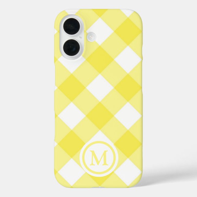 Funda iPhone 16 Gingham Monograma Amarillo Soleado (Reverso )