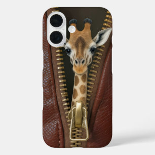 Funda iPhone 16 Girafa En Zipper Sobre Cuero
