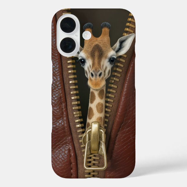 Funda iPhone 16 Girafa En Zipper Sobre Cuero (Reverso )