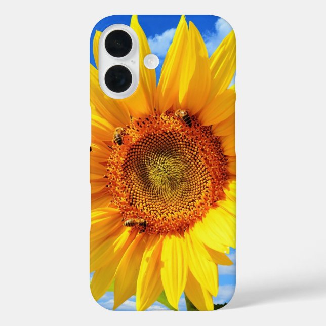 Funda iPhone 16 Girasol amarillo y abejas (Reverso )