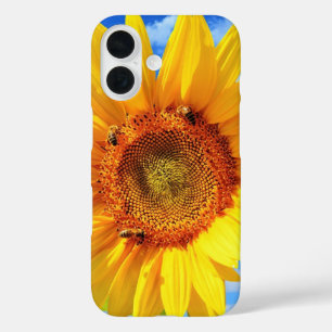 Funda iPhone 16 Girasol y abejas en el cielo azul