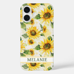 Funda iPhone 16 Girasoles en acuarela con monograma