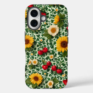 Funda iPhone 16 Girasoles Estéticos y Cerezas Cottagecore