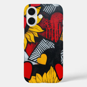 Funda iPhone 16 girasoles y corazones