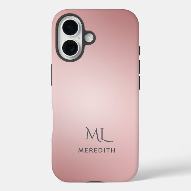Funda iPhone 16 Girly Rose Gold Ombre Personalized Name (Reverso )
