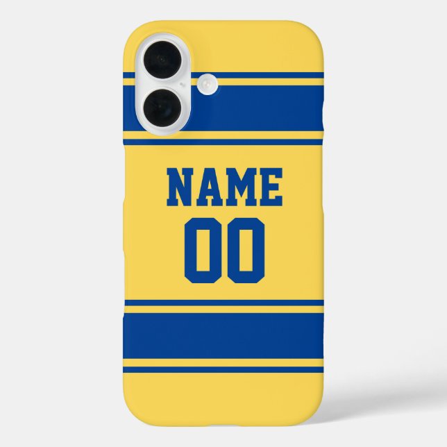Funda iPhone 16 Giro personalizado amarillo y azul estilo Jersey (Reverso )