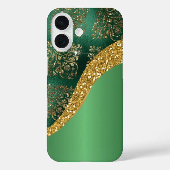 Funda iPhone 16 Glam Gold Purpurina Green Metallic (Reverso )