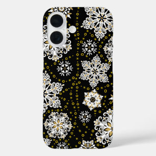 Funda iPhone 16 Glam Golden Snowflakes
