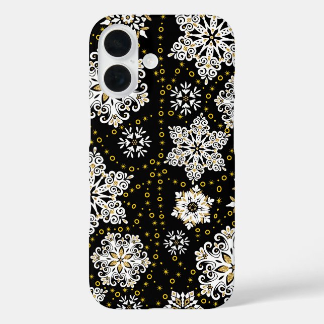 Funda iPhone 16 Glam Golden Snowflakes (Reverso )