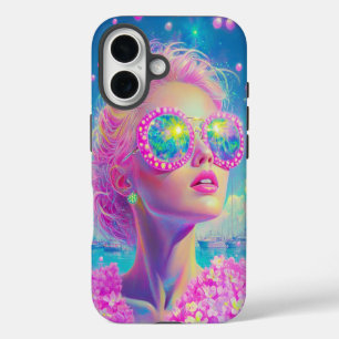 Funda iPhone 16 Glamorosa mujer neón con gafas de espuma
