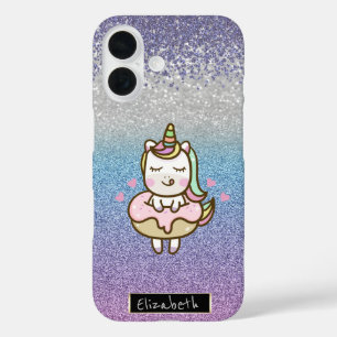 Funda iPhone 16 Glitter Bokeh Ombre, Diamantes Violetas, Donut de