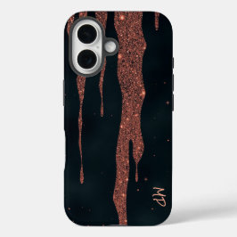 Funda iPhone 16 Glittering Rosa Gold Drips