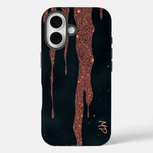 Funda iPhone 16 Glittering Rosa Gold Drips