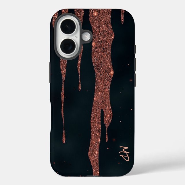 Funda iPhone 16 Glittering Rosa Gold Drips (Reverso )