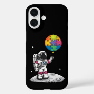 Funda iPhone 16 Globo de astronauta autista Espacio Conciencia del
