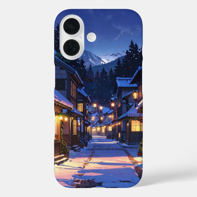 Funda iPhone 16 Glow del pueblo invernal (Reverso )