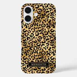 Funda iPhone 16 Gold Foil Leopard Print Monogrammed