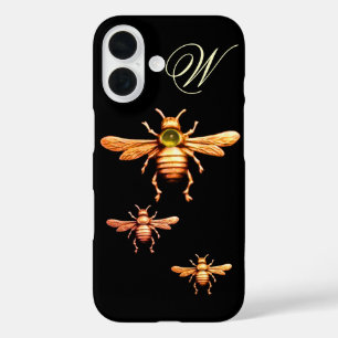FUNDA iPhone 16 GOLD HONEY BEES MONOGRAM