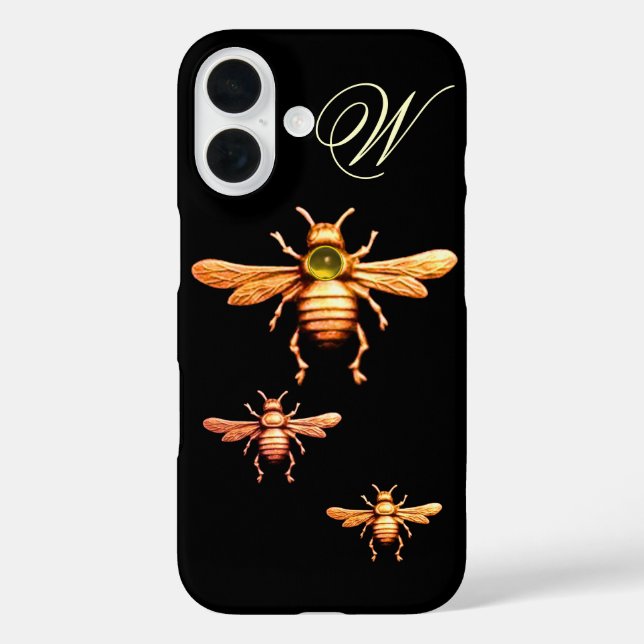 FUNDA iPhone 16 GOLD HONEY BEES MONOGRAM (Reverso )