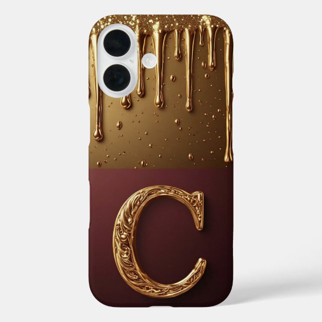 Funda iPhone 16 Gold Letter C Monogram With Dripping Metall (Reverso )