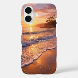 Funda iPhone 16 Golden Hour Beach Waves Photo Monogram iPhone Case