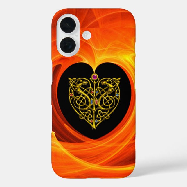 Funda iPhone 16 GOLDEN LEAF, CELTIC KNOTS naranja negro amarillo (Reverso )