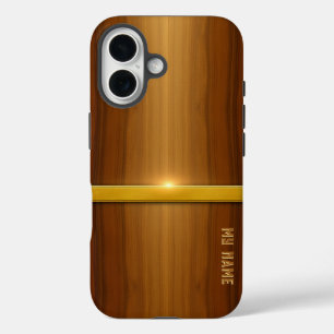 Funda iPhone 16 Golden Line Luxury Wood