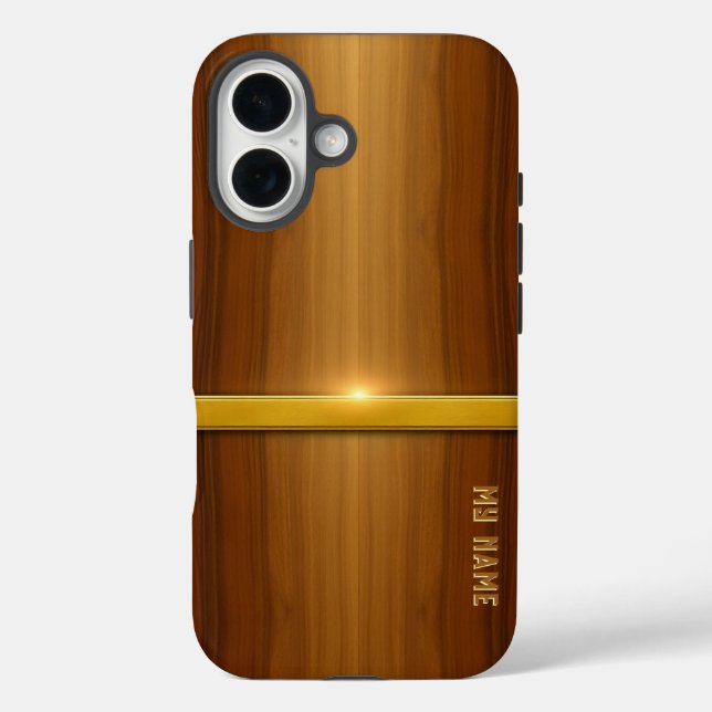 Funda iPhone 16 Golden Line Luxury Wood (Reverso )