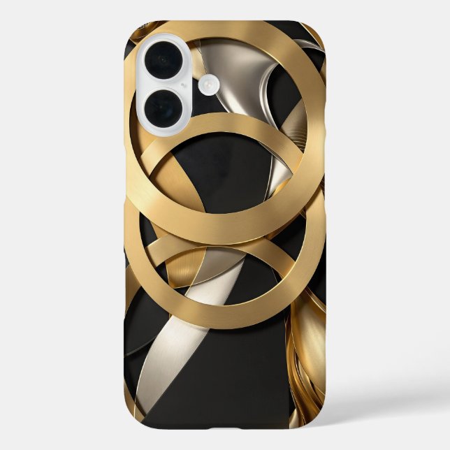 Funda iPhone 16 Golden Rings Resumen Arte - Diseño de lujo moderno (Reverso )