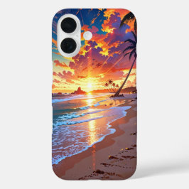 Funda iPhone 16 Golden Sunset Anime Beach