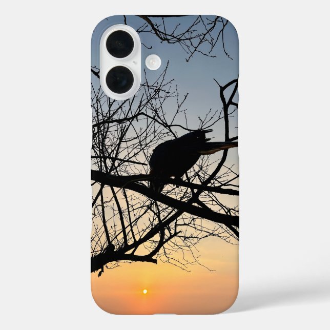 Funda iPhone 16 Golden Sunset Silhouette: Bird on Tree Branches (Reverso )