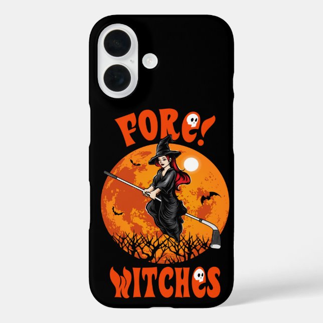 Funda iPhone 16 ¡Golpe! Palo de Golf de Brujas Bruja Montando Hall (Reverso )