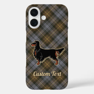 Funda iPhone 16 Gordon Setter sobre Gordon Tartan