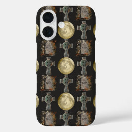 Funda iPhone 16 Gothic R.I.P. Headstone Celtic Cross Full Moon Art