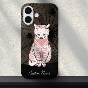 Funda iPhone 16 Gótico de Bonito web de Spider Cat Black Pink Goth