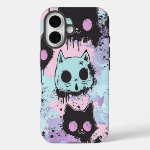 Funda iPhone 16 Gótico de Kawaii Pastel Cute Patchwork Gato asquer