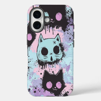 Funda iPhone 16 Gótico de Kawaii Pastel Cute Patchwork Gato asquer