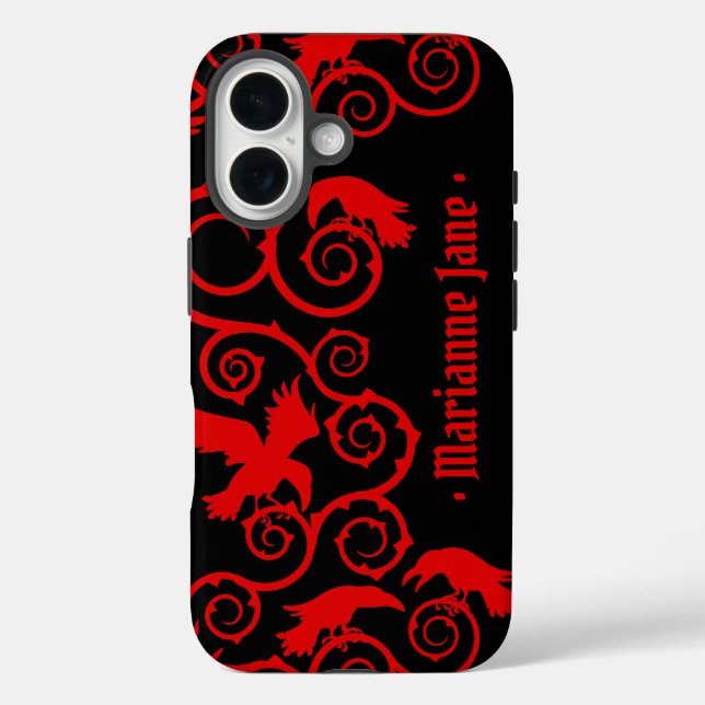 Funda iPhone 16 Gótico Raven Gótico de Bruja Negra y Roja (Reverso )