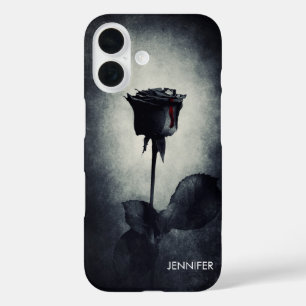 Funda iPhone 16 Gótico Rosa negro goteando sangre macabra