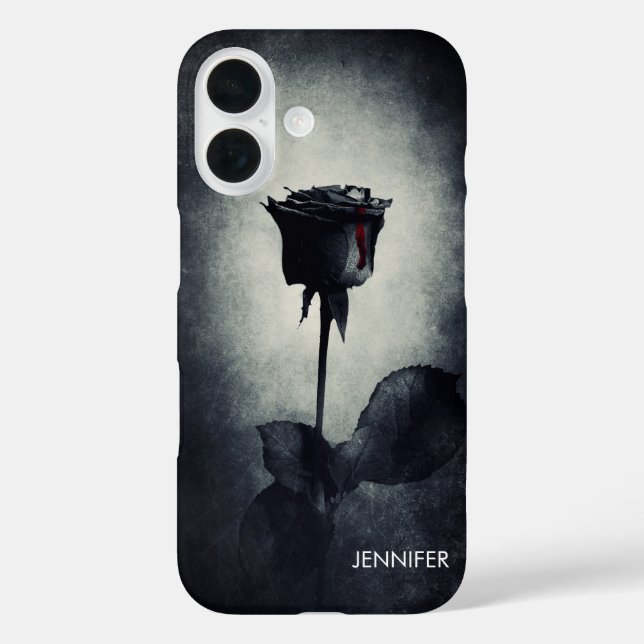 Funda iPhone 16 Gótico Rosa negro goteando sangre macabra (Reverso )