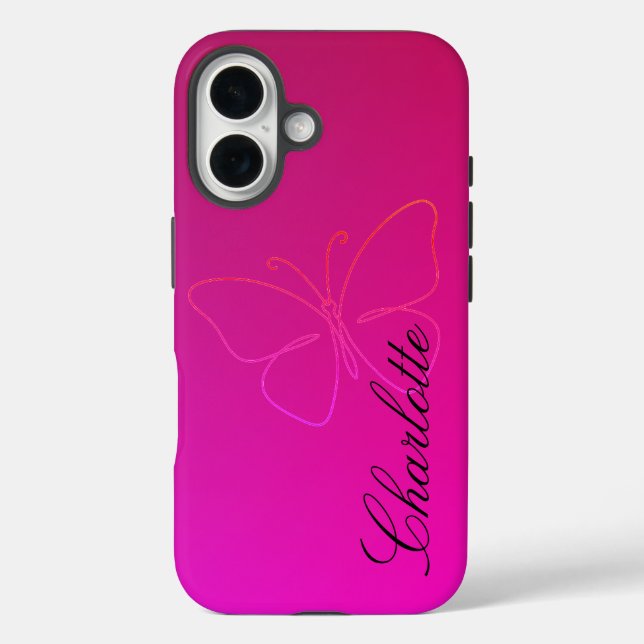 Funda iPhone 16 Grace en una línea: Silhouette de mariposa (Reverso )