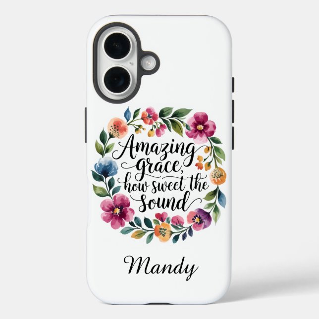 Funda iPhone 16 Gracia asombrosa personalizada floral (Reverso )