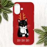 Funda iPhone 16 Gracioso gato de Navidades sarcásticos<br><div class="desc">Un sarcástico,  aburrido y poco entusiasta gato de esmoquin blanco y negro con Navidades de ánimos. Ho ho ho,  y todo eso. Cambie o elimine el texto si lo prefiere.</div>