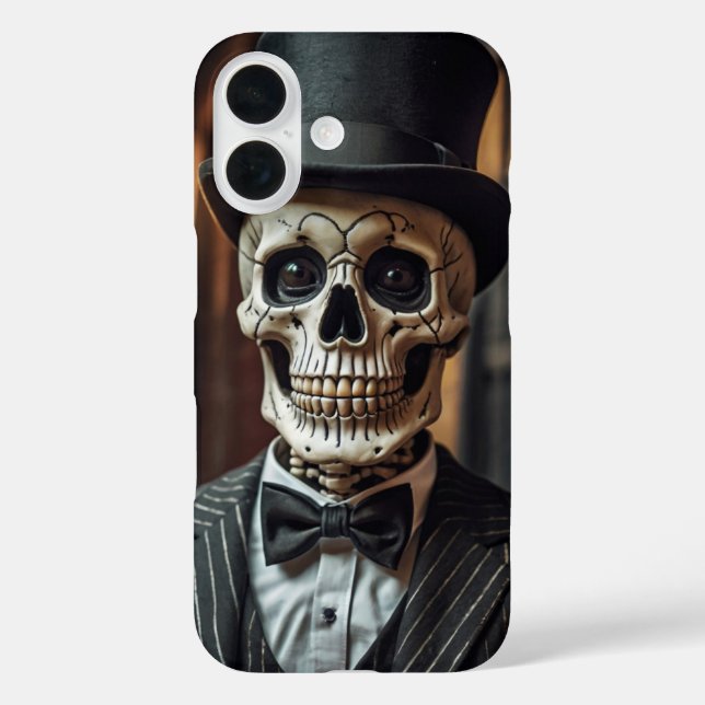 Funda iPhone 16 Gracioso Skeleton con sombrero superior (Reverso )
