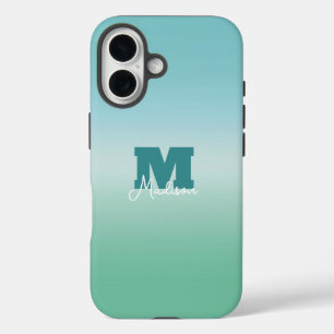 Funda iPhone 16 Gradiente de aguas tropicales con monograma y nomb