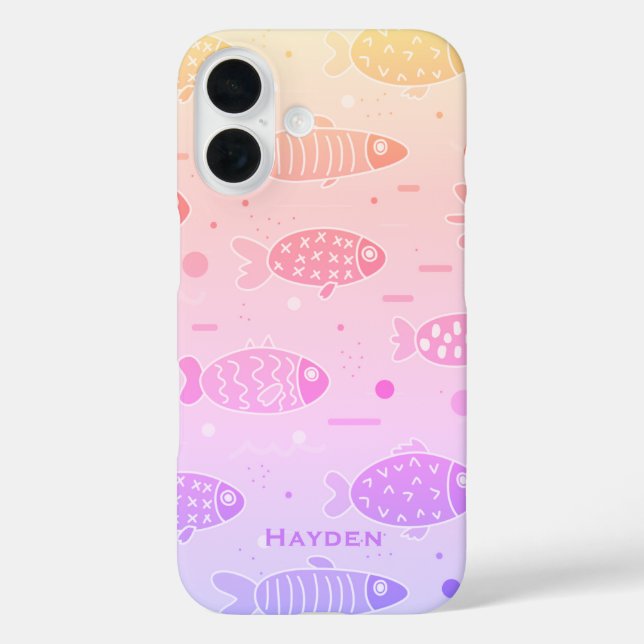 Funda iPhone 16 Gradiente Patrón de peces de atardecer moderno per (Reverso )