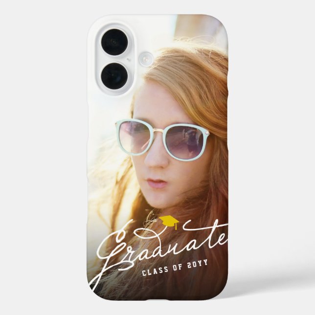 Funda iPhone 16 Graduación de la foto del guión de escritura a man (Reverso )