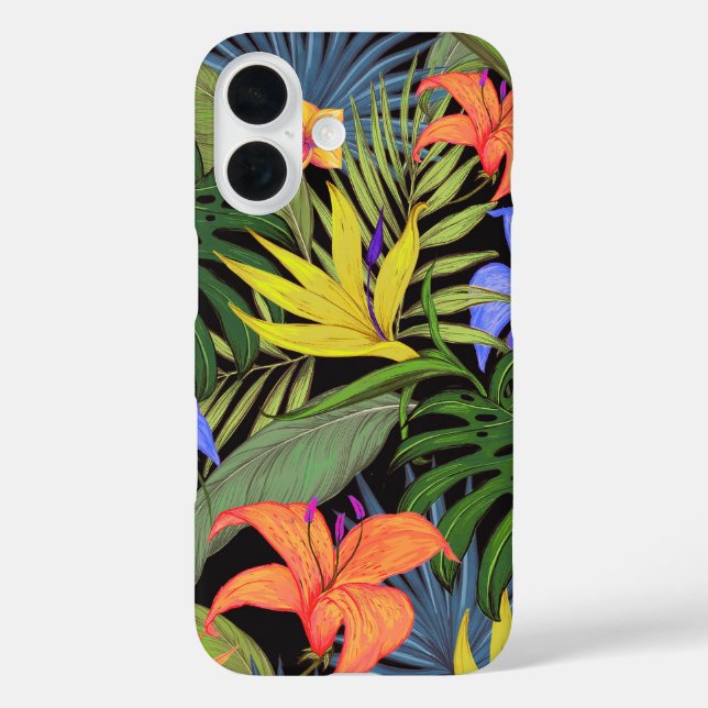 Funda iPhone 16 Gráfica de flor tropical Hawai Aloha (Reverso )