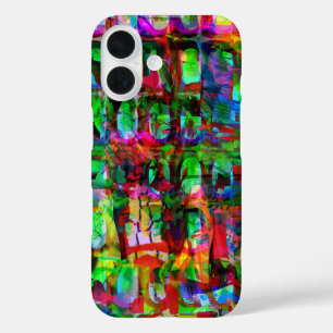 Funda iPhone 16 Gráfica sintetizada modular de collage de cuadrícu
