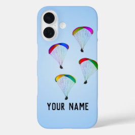Funda iPhone 16 Gráficas de parapentes coloridas y tu propio nombr